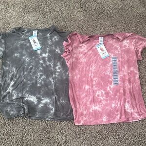 Tie-Dye Short Sleeve Tops - Gray and Pink